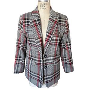 H&M Straight Cut Plaid Blazer Jacket in Red and Black Size Small